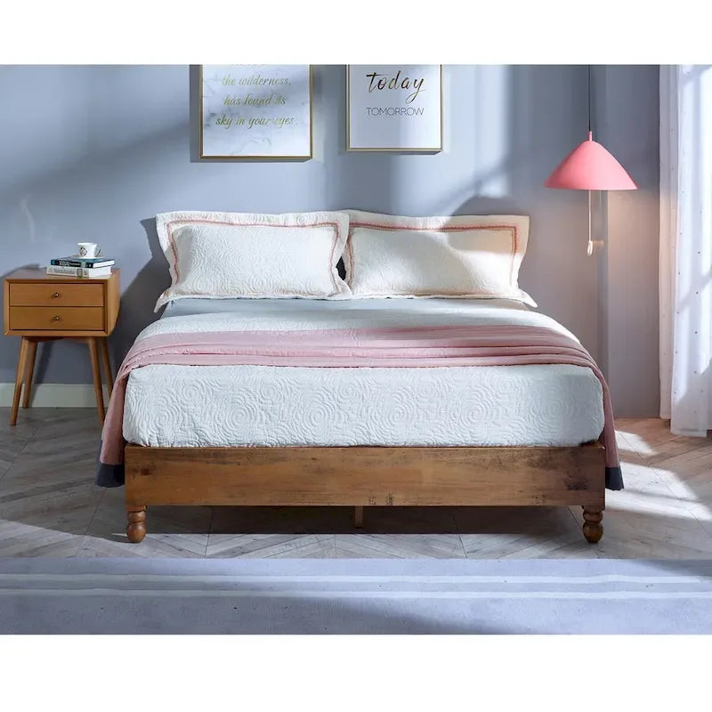 MUSEHOMEINC Cadre de lit 12 pouces en bois massif style rustique, élimine le besoin de sommier, finition naturelle