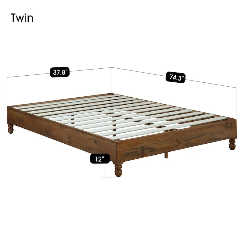 MUSEHOMEINC Cadre de lit 12 pouces en bois massif style rustique, élimine le besoin de sommier, finition naturelle
