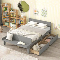 Lit double avec banc de pied de lit, 2 tiroirs