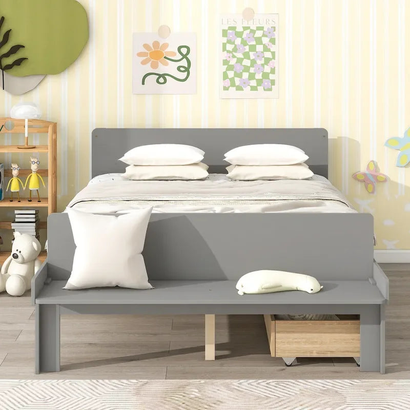 Lit double avec banc de pied de lit, 2 tiroirs