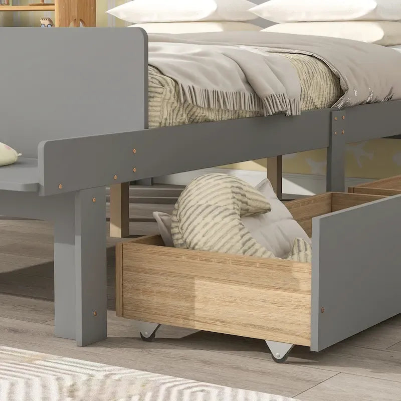 Lit double avec banc de pied de lit, 2 tiroirs