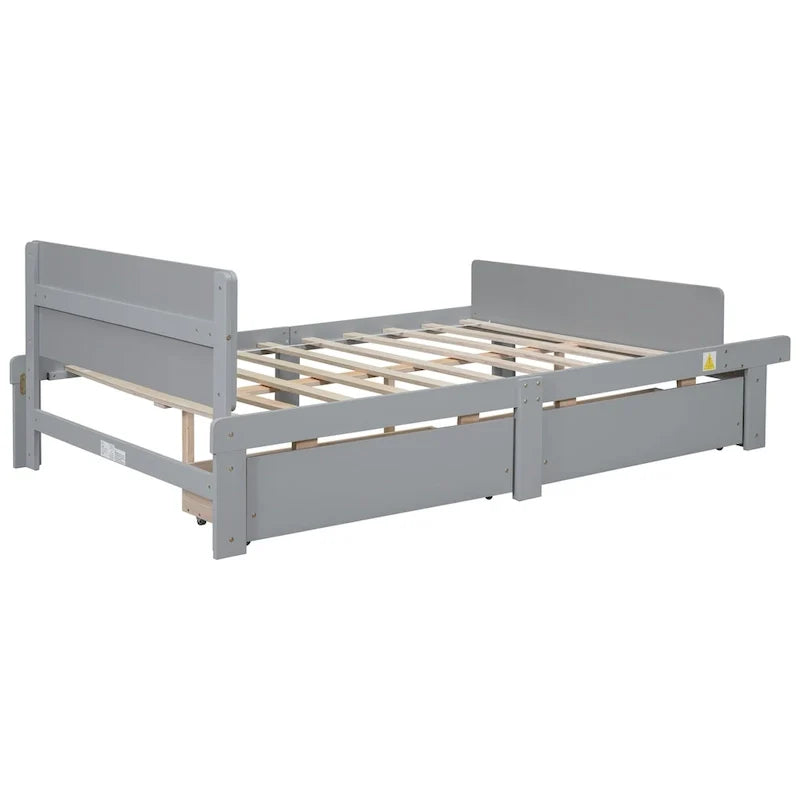 Lit double avec banc de pied de lit, 2 tiroirs