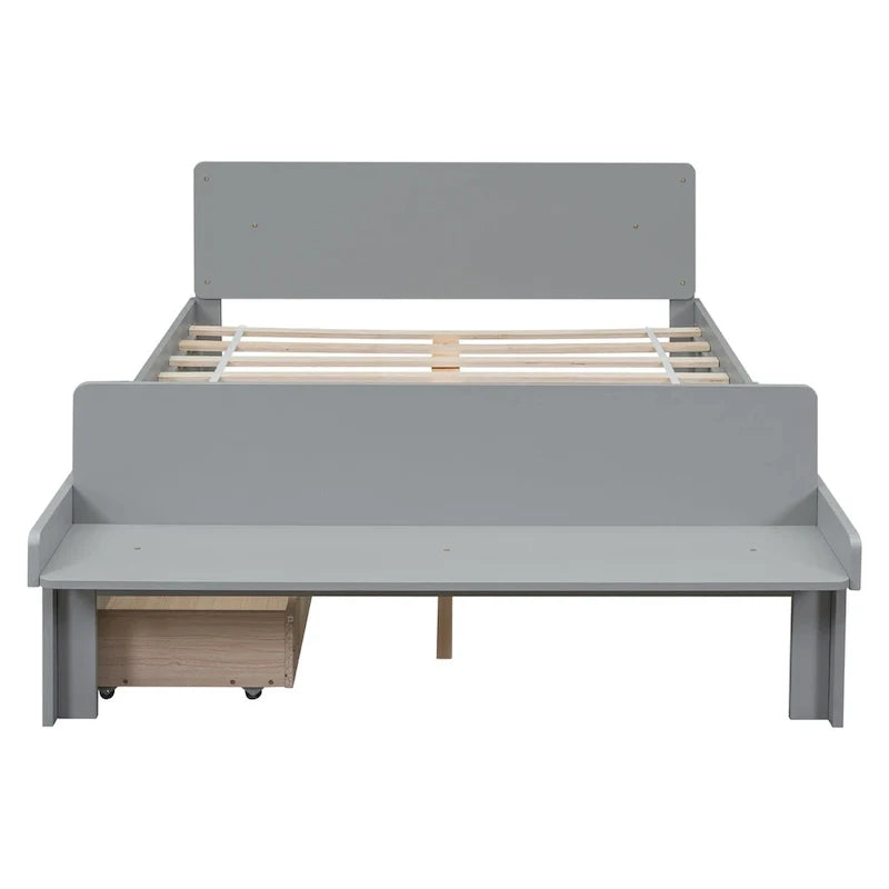 Lit double avec banc de pied de lit, 2 tiroirs