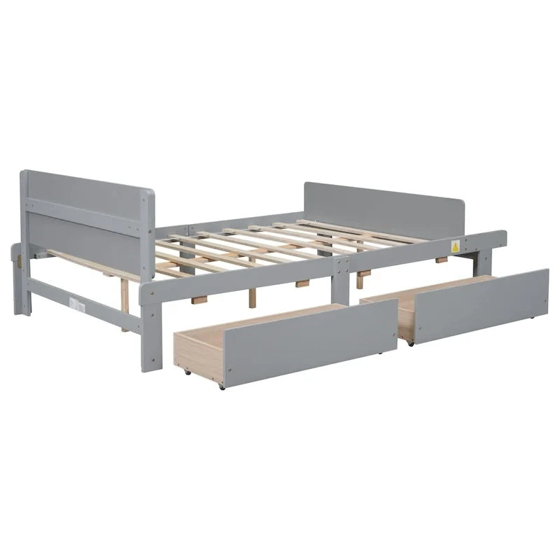 Lit double avec banc de pied de lit, 2 tiroirs