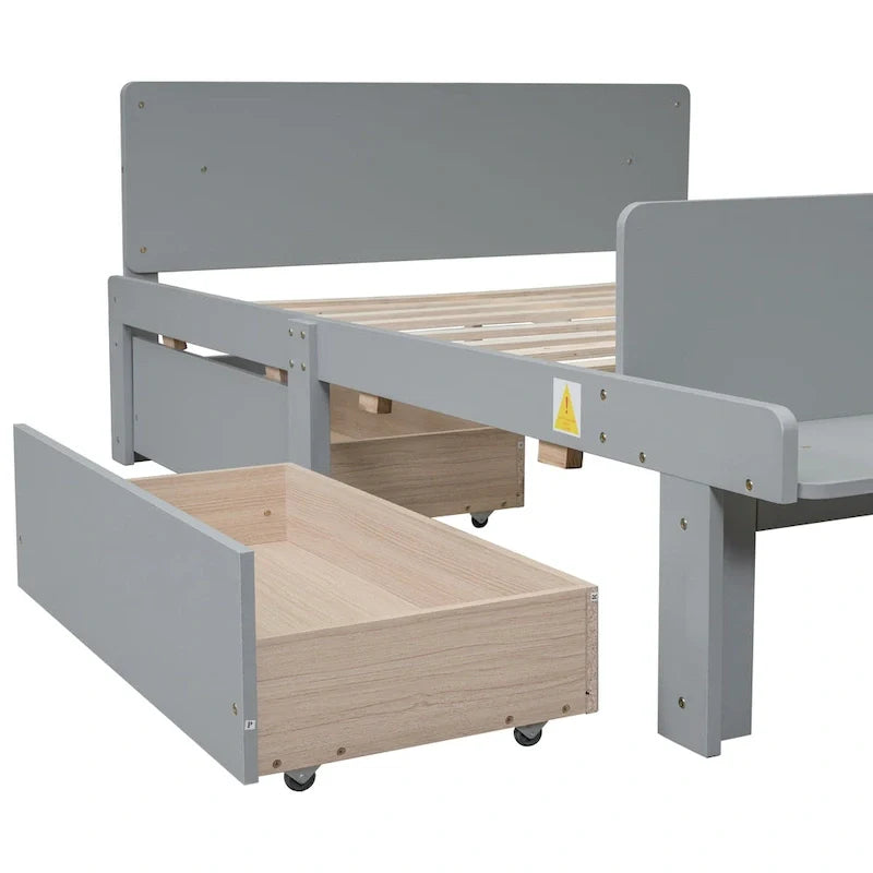 Lit double avec banc de pied de lit, 2 tiroirs