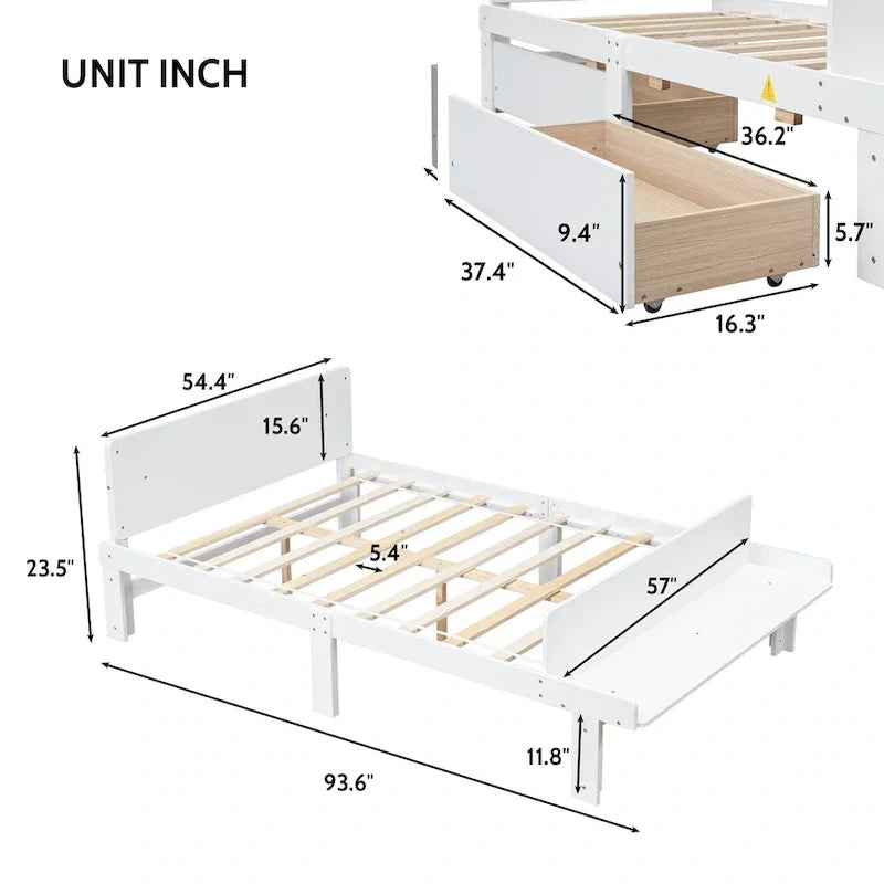 Lit double avec banc de pied de lit, 2 tiroirs