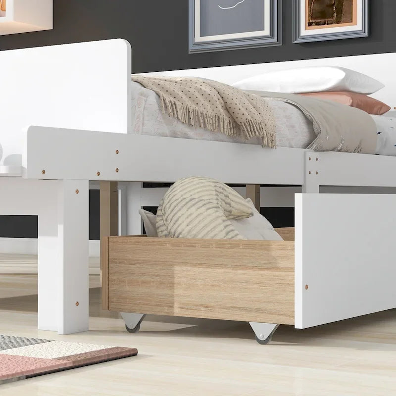 Lit double avec banc de pied de lit, 2 tiroirs