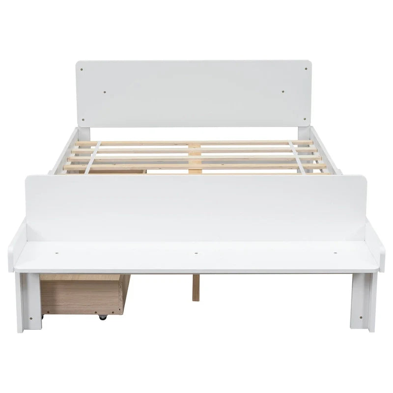 Lit double avec banc de pied de lit, 2 tiroirs