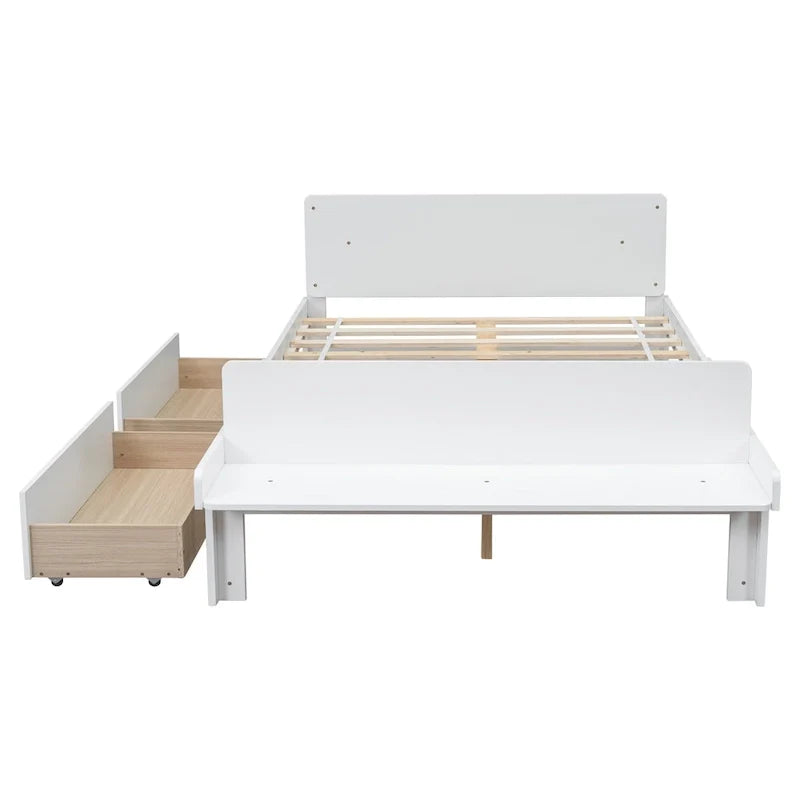 Lit double avec banc de pied de lit, 2 tiroirs