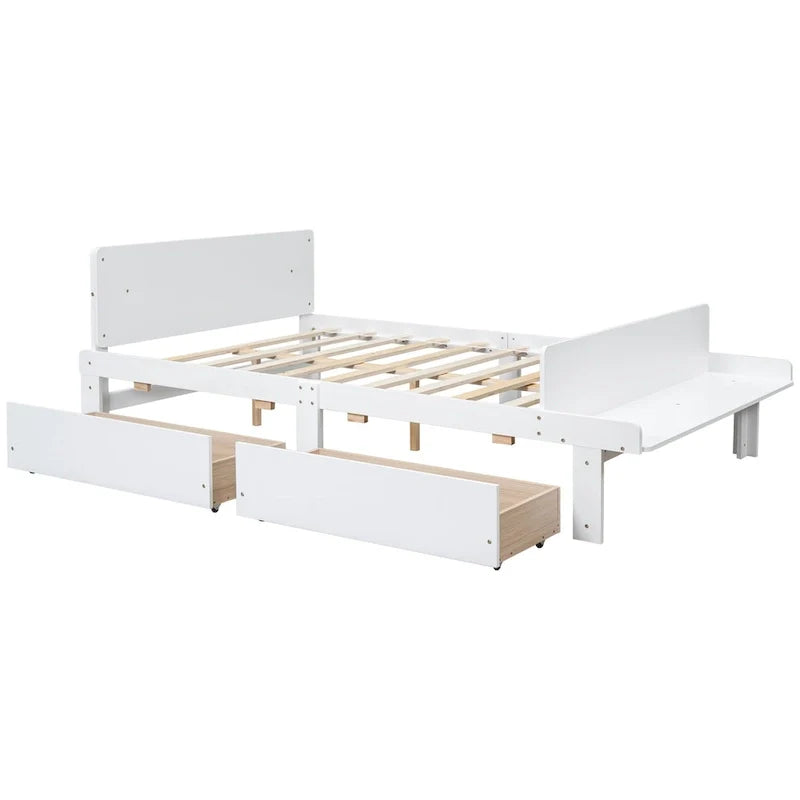 Lit double avec banc de pied de lit, 2 tiroirs