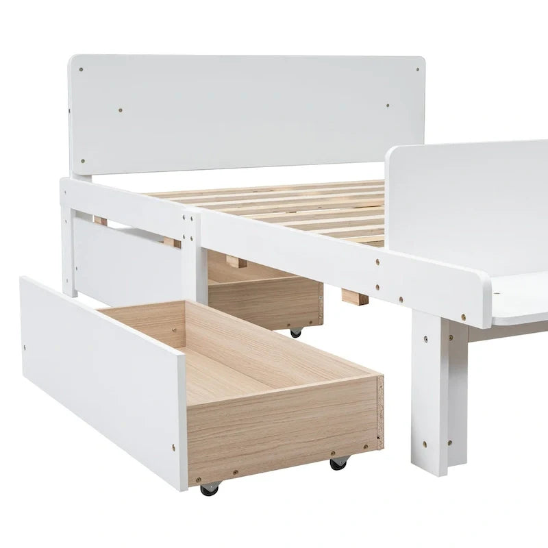Lit double avec banc de pied de lit, 2 tiroirs