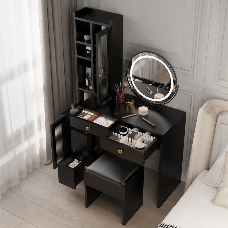 Ensemble coiffeuse avec multiprise et miroir LED trois tons - N/A