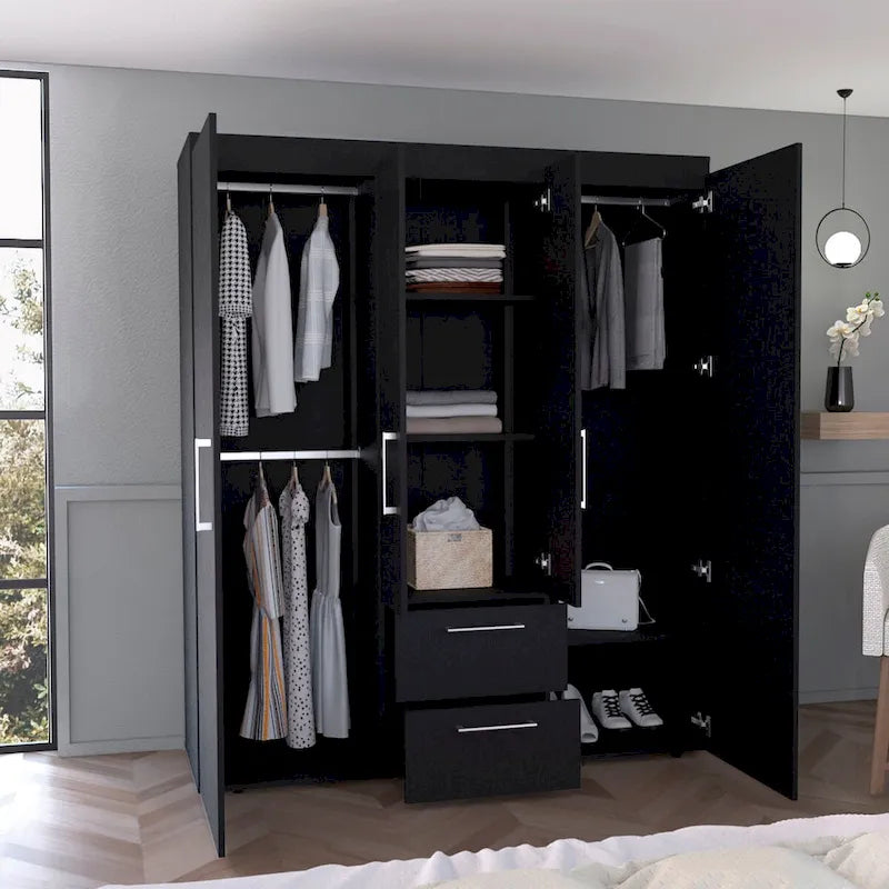 Armoire Bariloche avec tringles de suspension, étagères, 2 tiroirs