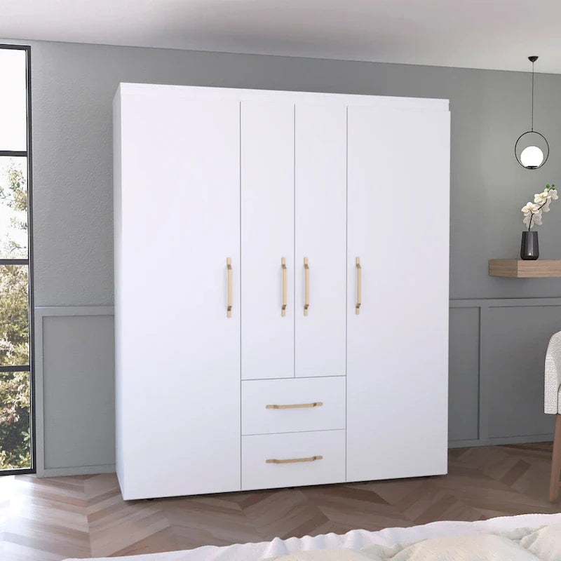 Armoire Bariloche avec tringles de suspension, étagères, 2 tiroirs