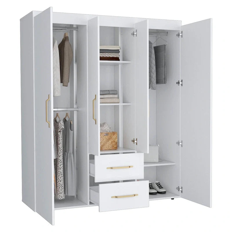 Armoire Bariloche avec tringles de suspension, étagères, 2 tiroirs
