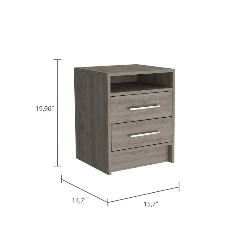 Table de chevet rectangulaire Rowley à 2 tiroirs et 1 tablette, chêne fumé