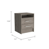 Table de chevet rectangulaire Rowley à 2 tiroirs et 1 tablette, chêne fumé