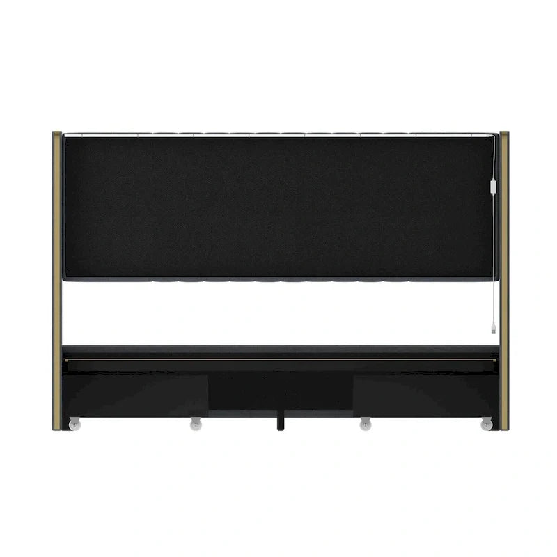 Cadre de lit moderne illuminé avec garniture dorée - Design rembourré et chic