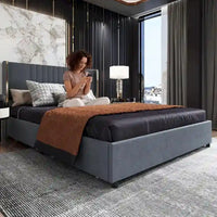 Cadre de lit moderne illuminé avec garniture dorée - Design rembourré et chic