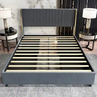 Cadre de lit moderne illuminé avec garniture dorée - Design rembourré et chic