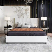 Cadre de lit moderne illuminé avec garniture dorée - Design rembourré et chic
