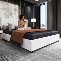 Cadre de lit moderne illuminé avec garniture dorée - Design rembourré et chic