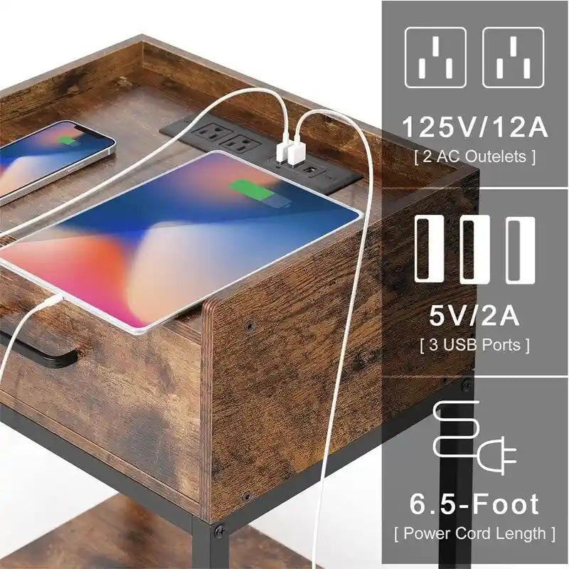 Table de chevet avec station de recharge