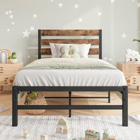 Lit plateforme avec tête de lit rustique en bois vintage