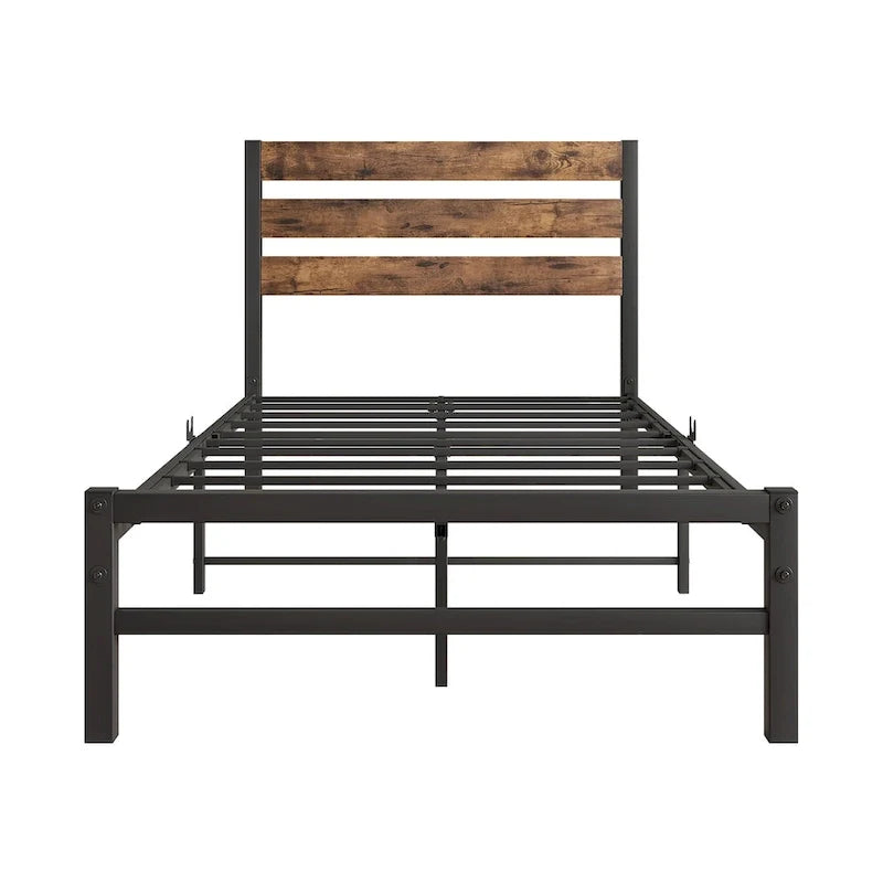 Lit plateforme avec tête de lit rustique en bois vintage