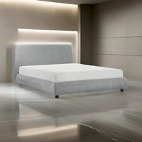 Lit plateforme grand lit Ford, profil bas, revêtement en tissu chenille gris