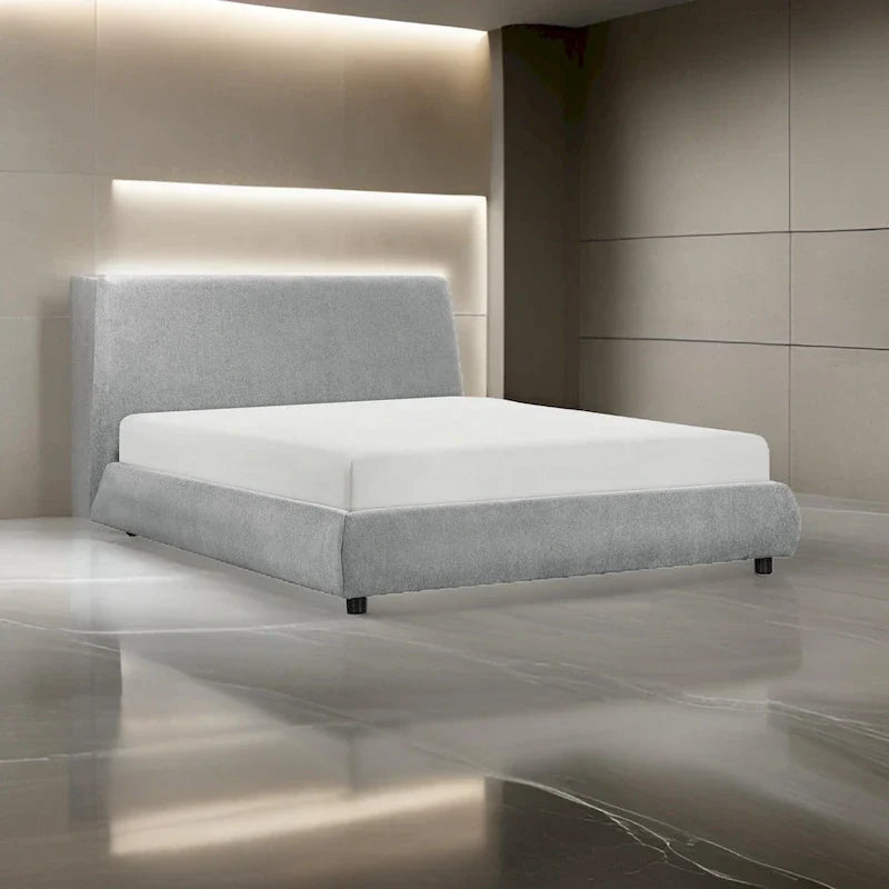 Lit plateforme grand lit Ford, profil bas, revêtement en tissu chenille gris