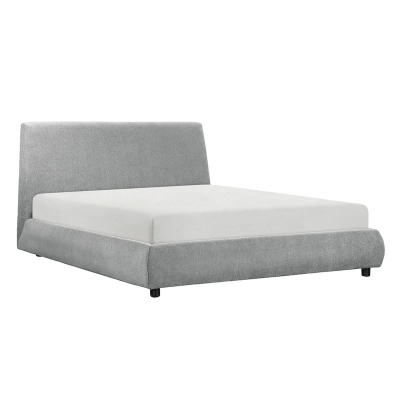 Lit plateforme grand lit Ford, profil bas, revêtement en tissu chenille gris