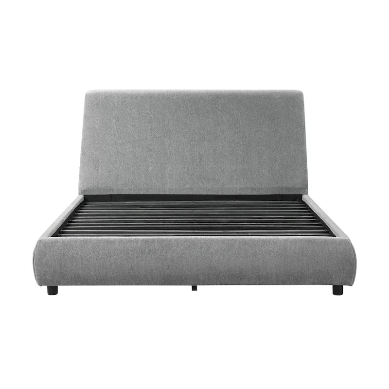 Lit plateforme grand lit Ford, profil bas, revêtement en tissu chenille gris