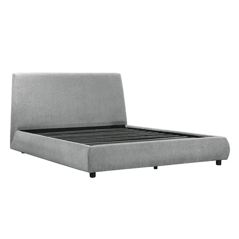 Lit plateforme grand lit Ford, profil bas, revêtement en tissu chenille gris