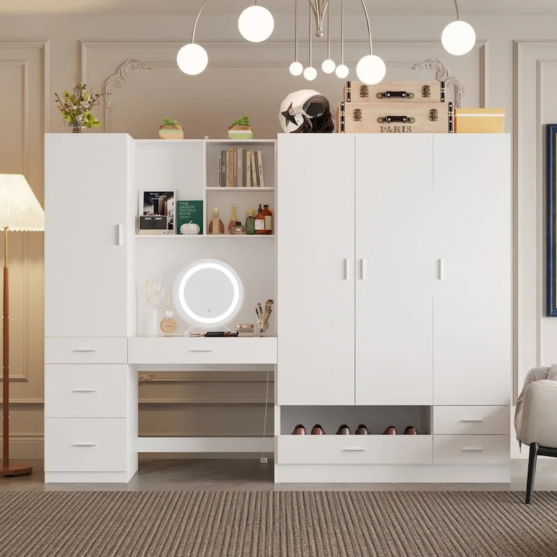 Ensemble de meubles de rangement combinant un espace de travail et une armoire avec une coiffeuse de luxe