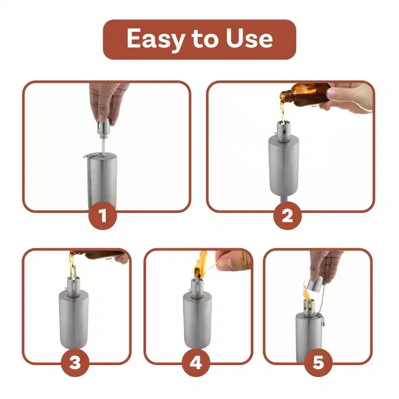 Lampe torche d'extérieur de table en acier inoxydable – Lampe à flamme avec réservoir de carburant pour citronnelle avec mèche en fibre de verre pour jardin, terrasse par Nature Spring