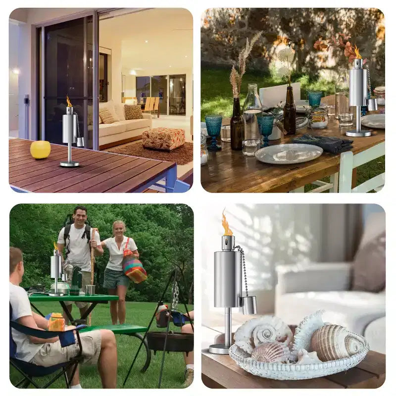 Lampe torche d'extérieur de table en acier inoxydable – Lampe à flamme avec réservoir de carburant pour citronnelle avec mèche en fibre de verre pour jardin, terrasse par Nature Spring