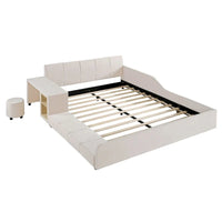 Lit capitonné au sol Mère et Enfant avec bureau de chevet et petit tabouret rond