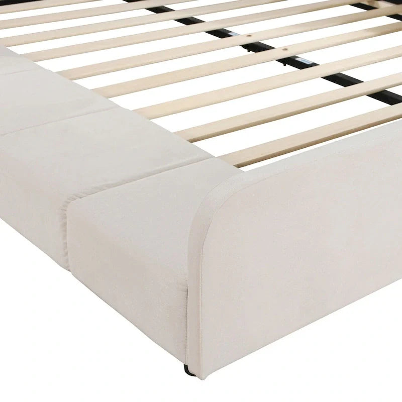 Lit capitonné au sol Mère et Enfant avec bureau de chevet et petit tabouret rond