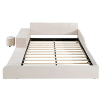 Lit capitonné au sol Mère et Enfant avec bureau de chevet et petit tabouret rond