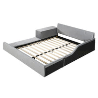 Lit capitonné au sol Mère et Enfant avec bureau de chevet et petit tabouret rond