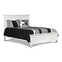 Lit double Umi, design classique à panneaux avec détails moulés, bois blanc