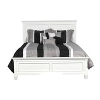 Lit double Umi, design classique à panneaux avec détails moulés, bois blanc