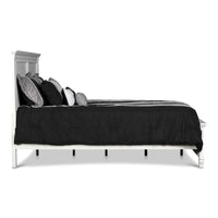 Lit double Umi, design classique à panneaux avec détails moulés, bois blanc