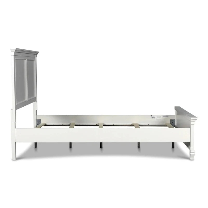 Lit double Umi, design classique à panneaux avec détails moulés, bois blanc