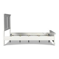 Lit double Umi, design classique à panneaux avec détails moulés, bois blanc
