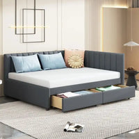 Lit de repos double en lin avec 2 tiroirs de rangement, Canapé-lit