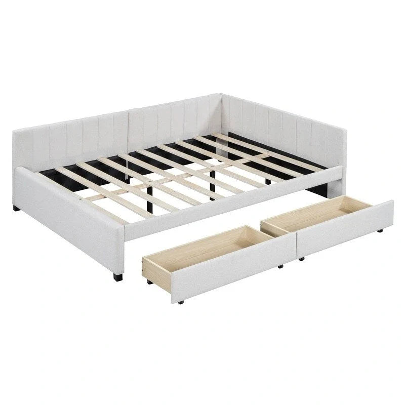 Lit de repos double en lin avec 2 tiroirs de rangement, Canapé-lit