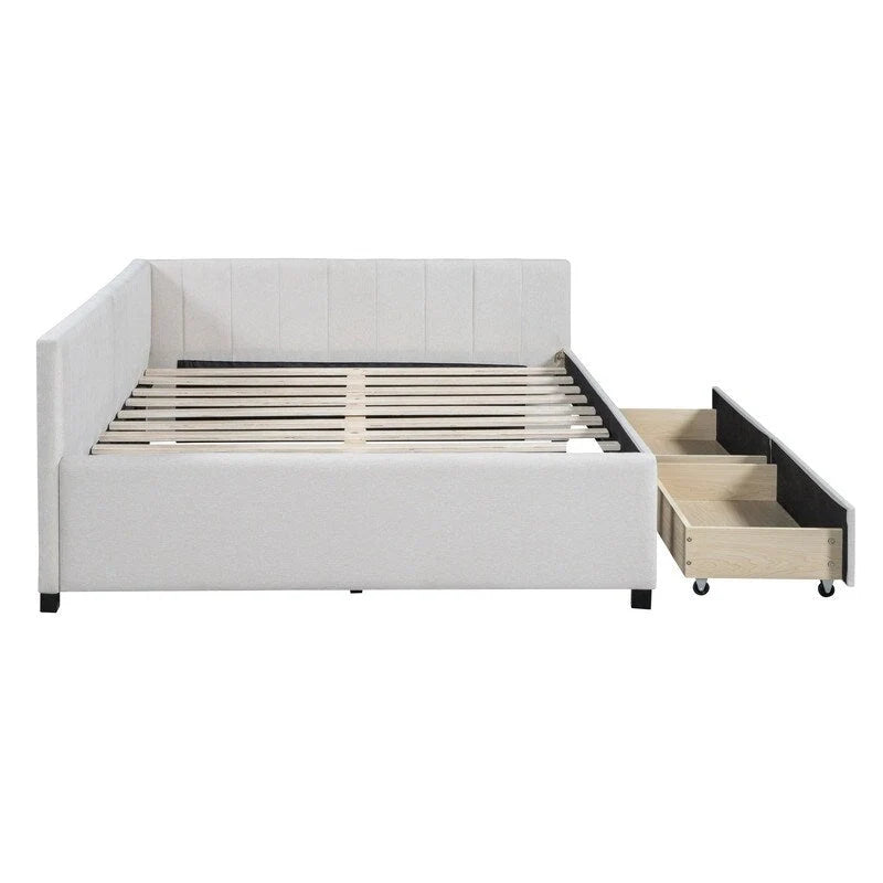 Lit de repos double en lin avec 2 tiroirs de rangement, Canapé-lit