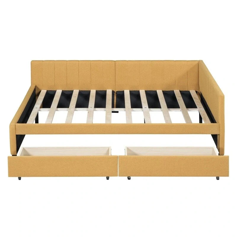 Lit de repos double en lin avec 2 tiroirs de rangement, Canapé-lit